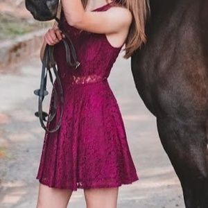 Lulu's Lace Skater Dress, Burgundy